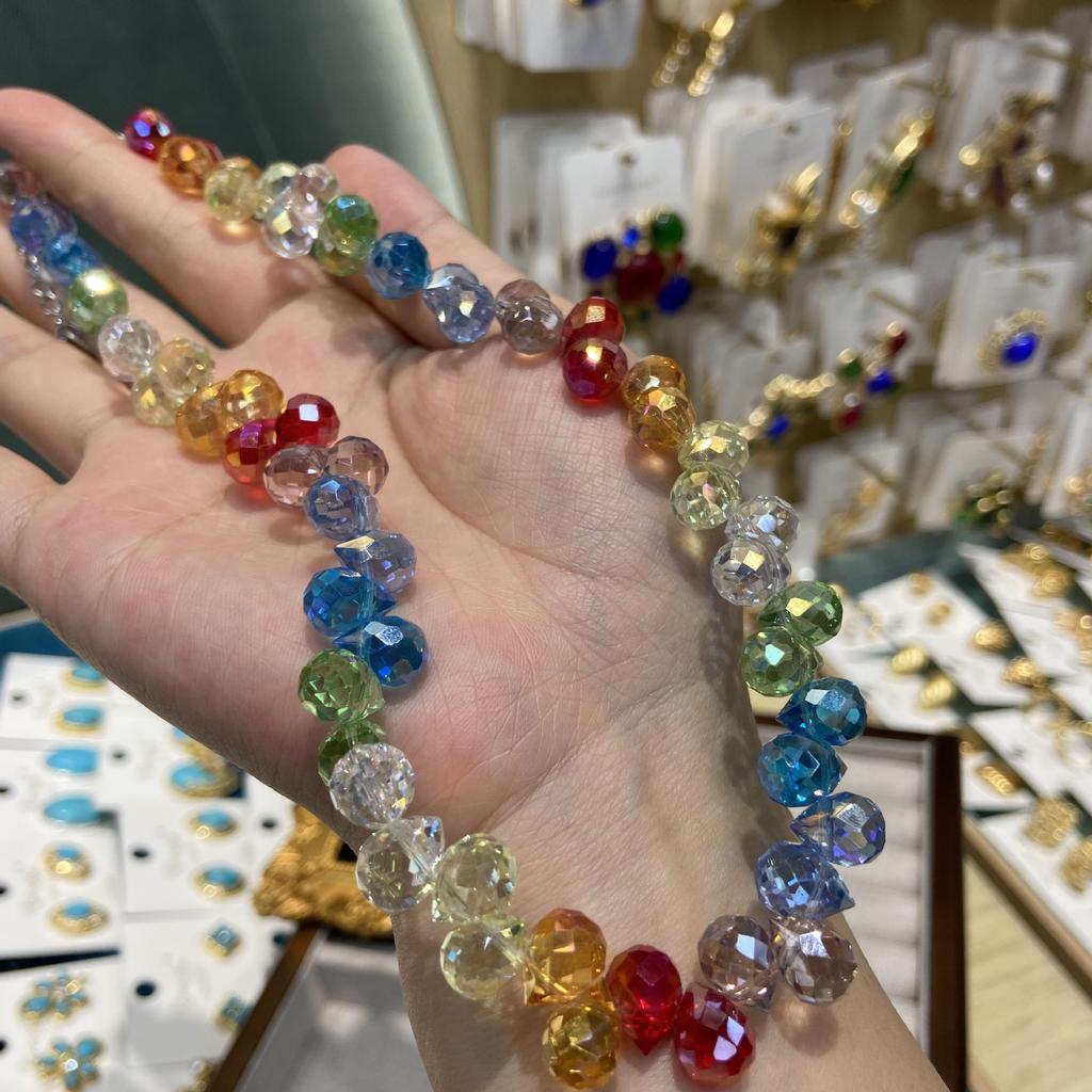 Color Transparent Horizontal Hole Water Drop Crystal Beaded Necklace Light Luxury Jewelry Cute Sweet Girl Colored Beaded Neck Chain