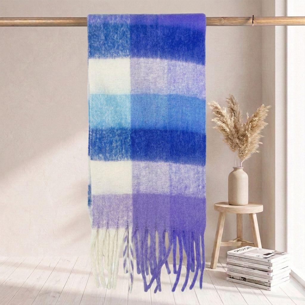 Women's High-Grade Colorful Plaid Mohair Scarf - Thick, Warm, and Versatile for Winter