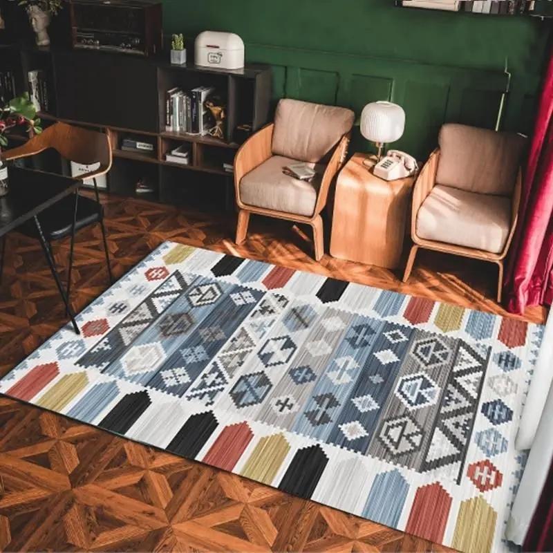 Morocco Bedroom Ethnic Rug Home Thick Non-slip Carpet Fluffy Soft Study Floor Mat Retro American Carpets for Living Room Decor