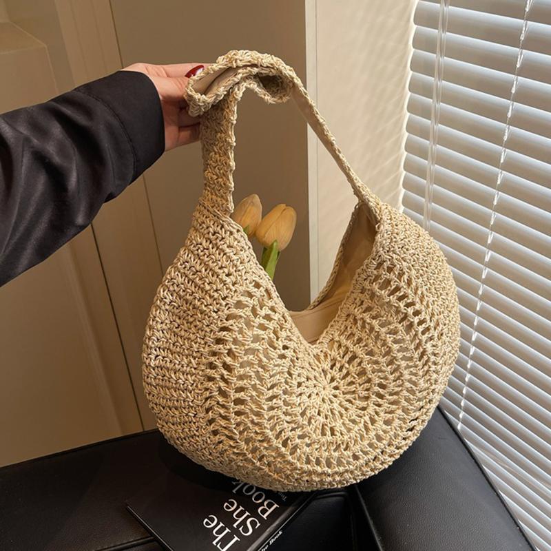 Yogodlns Borsa a Spalla Intrecciata in Paglia Oversize da Donna Casual Grande Capacità Mezzaluna Borsa a Mano Vacanza Estiva Leggera Borsa da Spiaggia Intrecciata a Mano