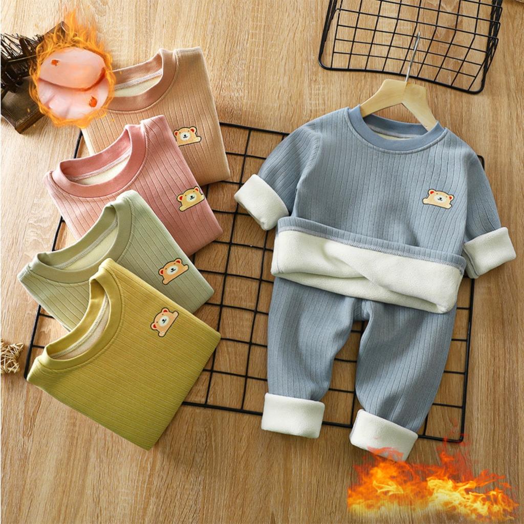Children's Warmth Set with Thick Velvet for Autumn and Winter, New Baby Underwear, Mid Autumn Clothes, Autumn Pants, Children's Set