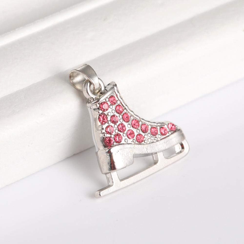 Rhinestone Ice Skating Charm for Necklace Bracelet Keychain Jewelry Making Metal White Enamel Pendants Accessories