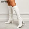 Fashion Eilyken Women Knee-High Boots Elegant Street Style Pointed Toe Chunky High Heel Zipper Long Booties Party Shoes