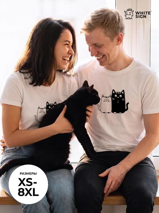 Oversized cotton T-shirt with Two Cats print 2XL