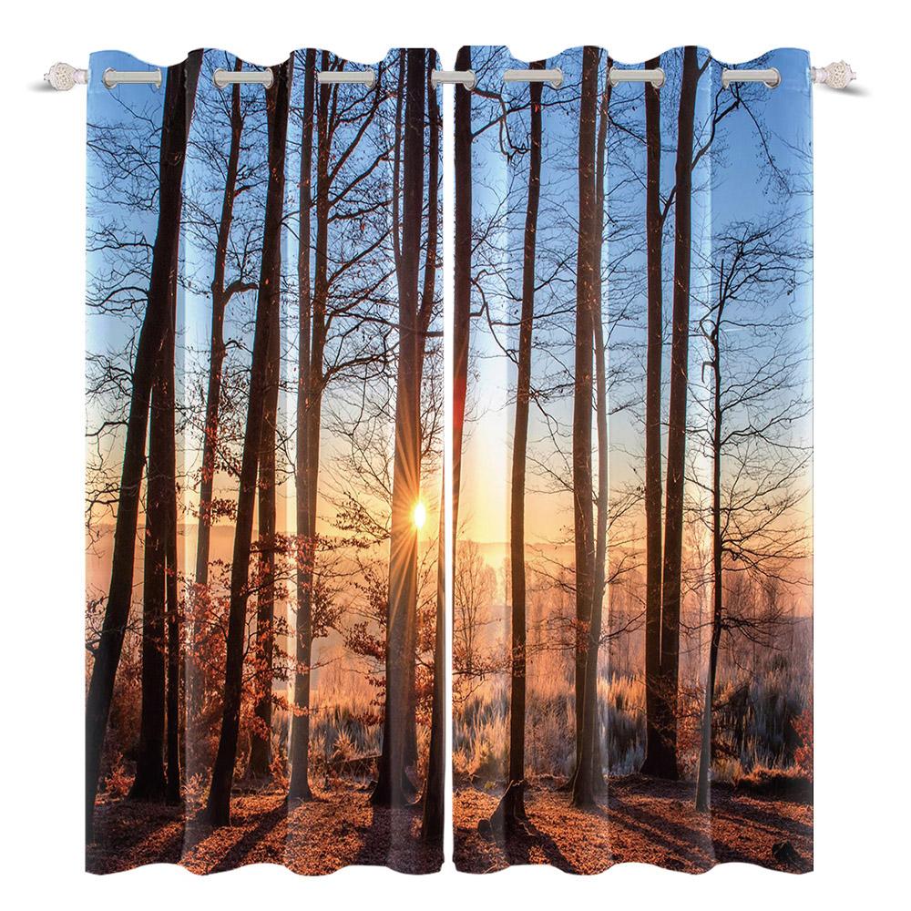 Modern Autumn Forest Curtains Fall Woodland Scenery Panels Window Curtain Bedroom Living Room Darkening Drapes Made Of Polyester Decor