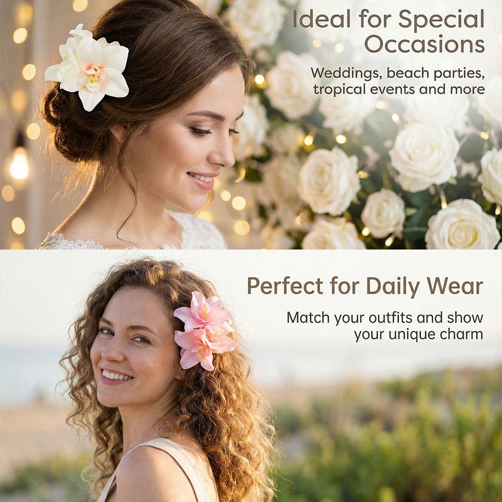 Fashion Hawaiian Flower Hair Clip Colorful 3 Orchids Hair Pins Realistic Hair Accessories for Beach Vacation Party
