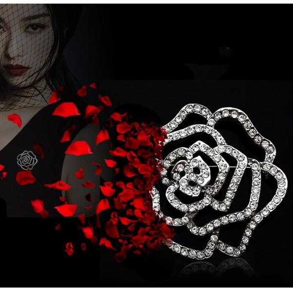 Broșă Pin Femei la Modă Floare Trandafir Nuntă Mireasă Lux Stras Broșă Nouă Naturalice