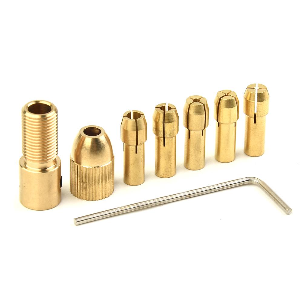 Handle Drill Chuck 7pcs Brass Gold Drilling Heads Connector Attachment
