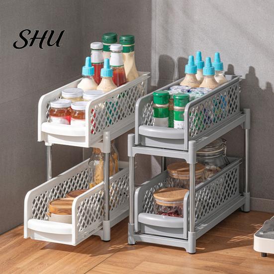 Double-layer Bathroom Organizer Sliding Under-sink Storage Rack Double-Layer Design Large Capacity Kitchen Shelf Strong Load-bearing Easy Assembly