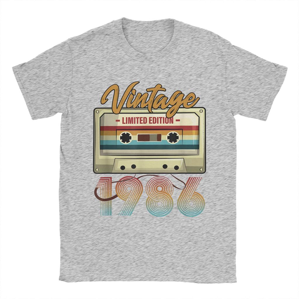 Vintage 1986 40th Birthday Cassette Tape Cotton TShirt For Men Summer TShirts Crew Neck Harajuku Tee Shirt Plus Size Clothing