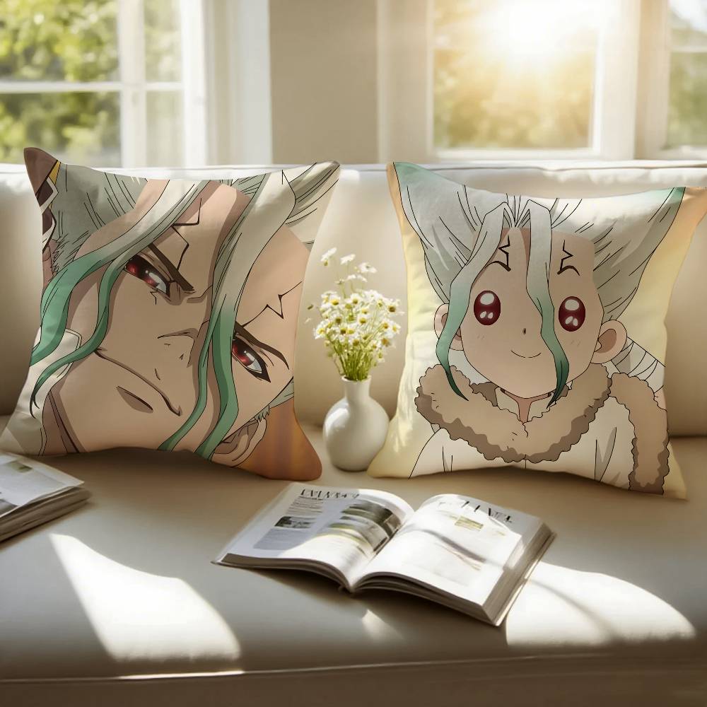 S-Senku Ishigami Pillow Case Sofa and Living Room Decorative Cushion Covers Dust-proof and Mite-proof Invisible Zipper