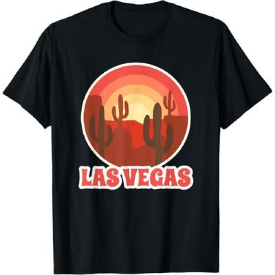 Camiseta Retro Saguaro Cactus Montaña Desértica Atardecer Las Vegas Nevada