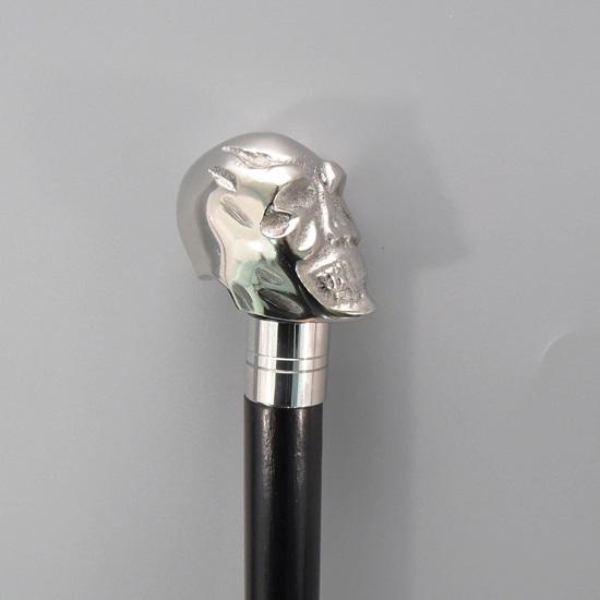 91,44 cm Gehstock mit Totenkopf, Gehstock aus Holz, Griff mit menschlichem Kopf