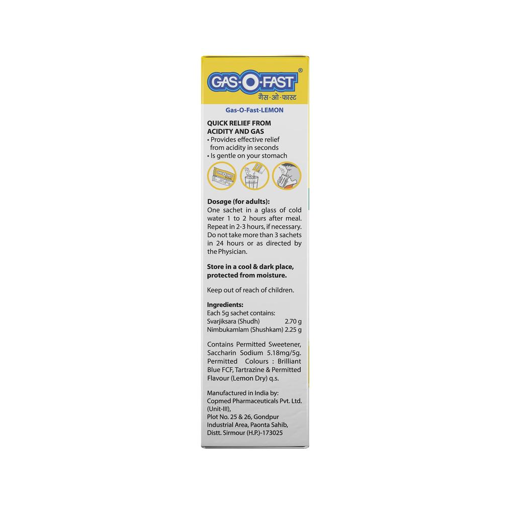 Gas-o-fast Ayurvedic Antacid - Lemon Flavour (6 Sachets*4, 5 G Each)