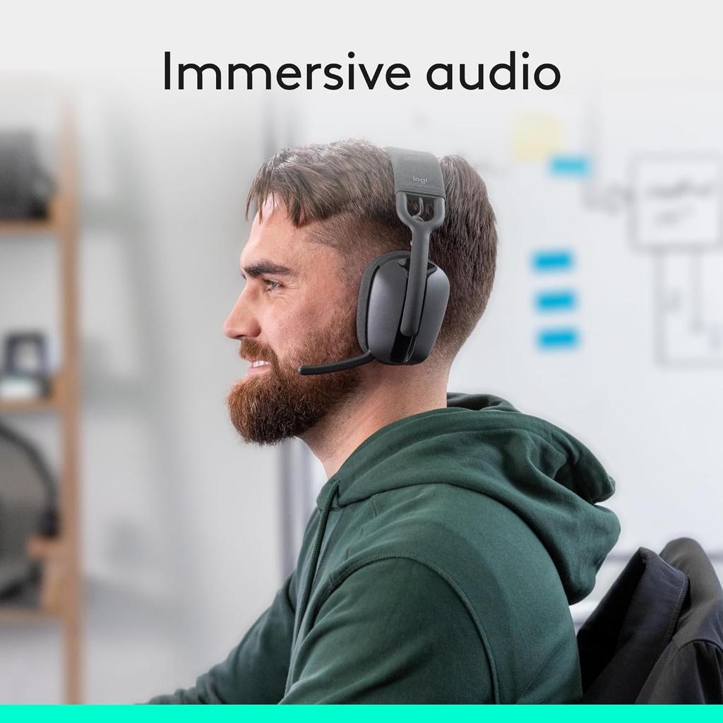 Logitech Zone Vibe 100 Wireless Bluetooth Earphones, Head mounted Office Earphones, Noise cancelling Earphones, 20 Hour Battery Life