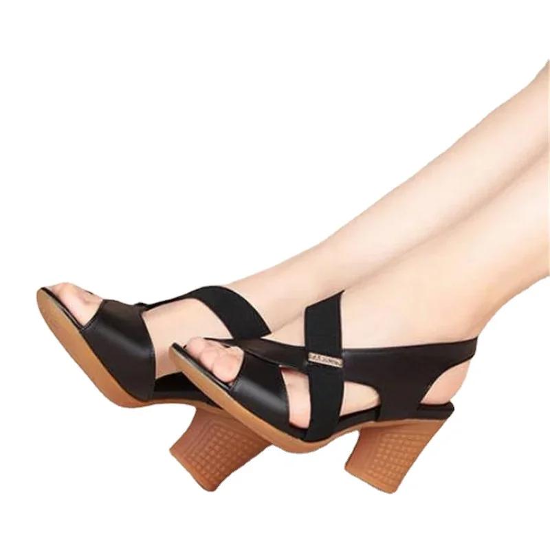 Fashion New Mid-heel Sandals Women Summer Shoes Comfortable High Heels Thick Heel Peep Toe Non-slip Soft Bottom Mother Shoes Slip-On