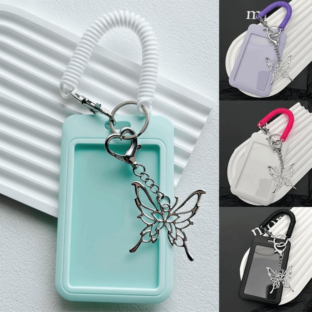 Butterfly Pendant Card Holder Photocard Sleeves Display Case Card Keychain with Retractable Lanyard Photocard Holder