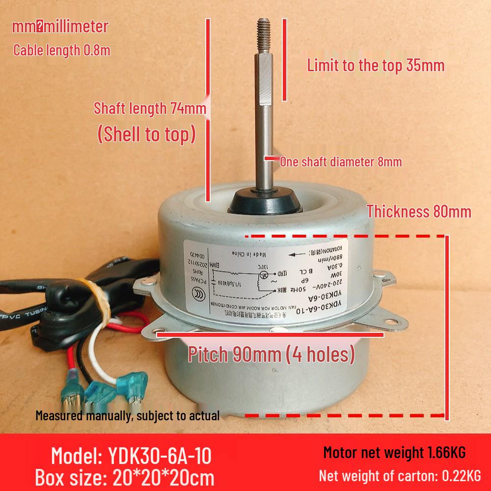 YDK30-6A-10 30W Lüftermotor für Aux Klimaanlagen Außengerät, Rechtsdrehend (3-adrig)