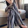 Pantaloni Larghi a Gradiente Tie-Dye in Seta Ghiacciata da Donna Moda Personalizzata Estivi Vita Alta Striscia a Coste Ampio Drappeggio Pantaloni a Straccio
