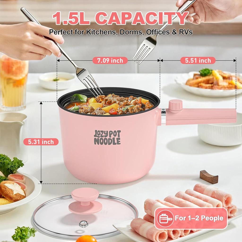 Rapid Noodles Cooker with Dual Power, Non-Stick Frying Pan for Ramen, Pasta, Oatmeal & Eggs, Po