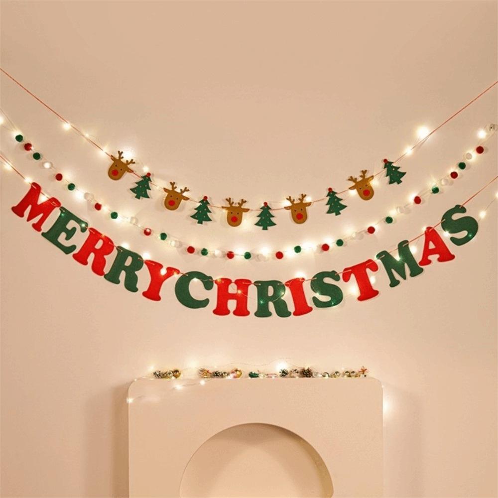 Merry Christmas DIY Christmas Banner LED String Light Hanging Pendant Hanging Bunting Xmas Felt Flag Shopping Mall Decor