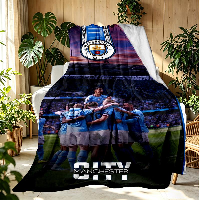 Manchester City FC Pattern Blanket for Home Decoration, Bed, Sofa, Car Travel, Camping, Suitable for All Seasons, Birthday Christmas Gift