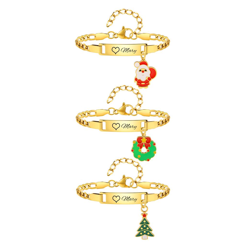 Children'S Christmas Gift, Stainless Steel Curved Sign Dripping Oil Santa Adjustable Children'S Bracelet