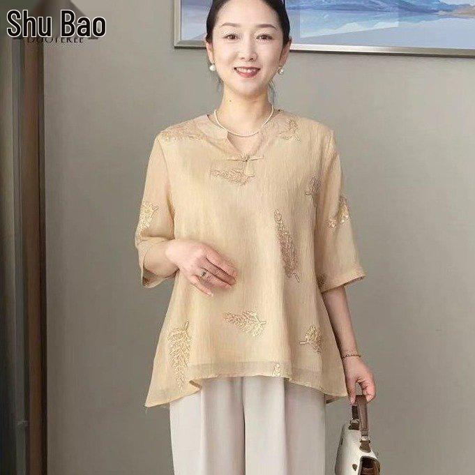 2026 Summer Stylish Chinese-Style Casual T-Shirt for Middle-Aged and Elderly Women 4XL