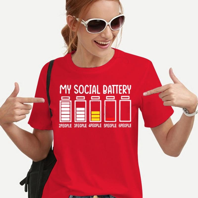 My Social Battery Funny Unisex's T-shirts Grunge Y2K Tops for Girls Korean Fashion Tees Kawaii Electric Battery Graphic T Shirts