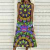 Women Oversized Sleeveless Crew Neck Dress Soft Watercolor Floral Loose Mid Calf Gown