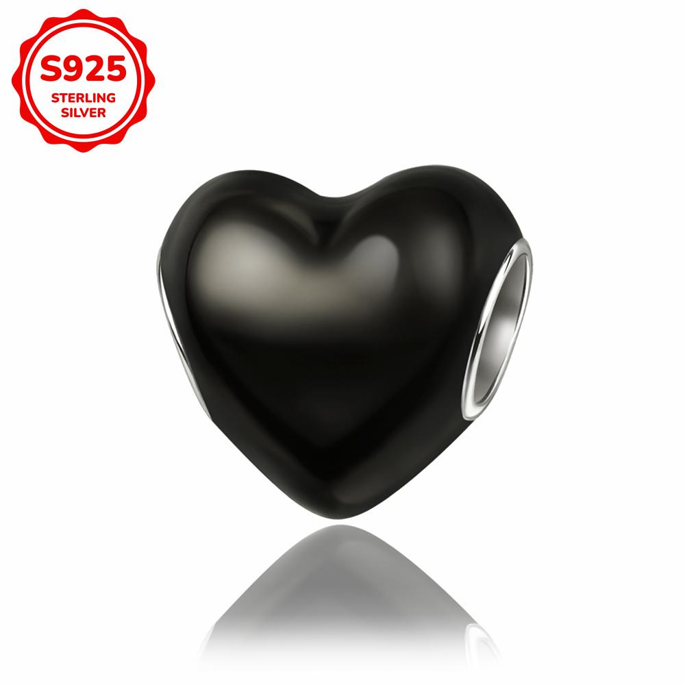 New 925 Silver Colorful Shine Heart Shaped Charms Beads Fit Snake Chain Bracelet Necklace Women DIY Fine Jewelry Gifts