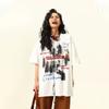 VibeStreet Wild American Retro Street Dyeing Letter Design Short Sleeve T-Shirt Unisex Summer Trendy Cotton round Neck Casual Top