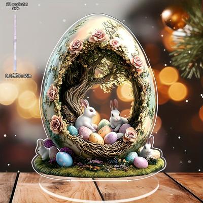 Bohemian Style "Beautiful Egg House Cute Rabbit", Easter, New Year, Valentine's Day, Father's Day, Mother's Day - Ideal for Home Decor, Cafe, Office,