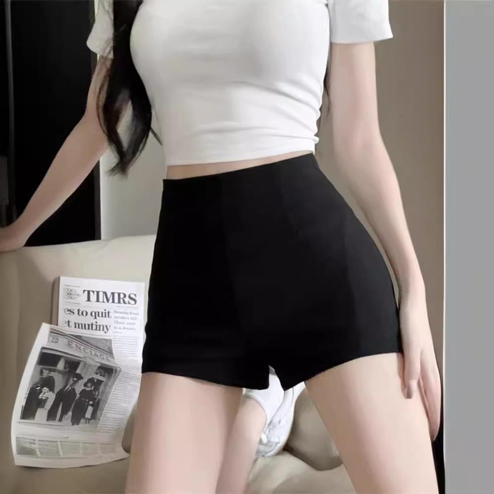 Women's Stretch Black High-Waist Shorts - Slim Fit, Versatile Summer Style