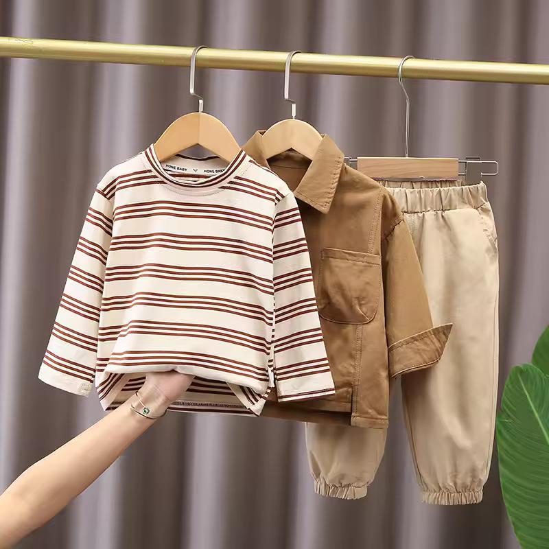 3Piece Sets Spring Autumn Baby Boy Clothes Korean Fashionable Daily Long Sleeve Tops+T-shirt+Pants Children Boutique Clothing