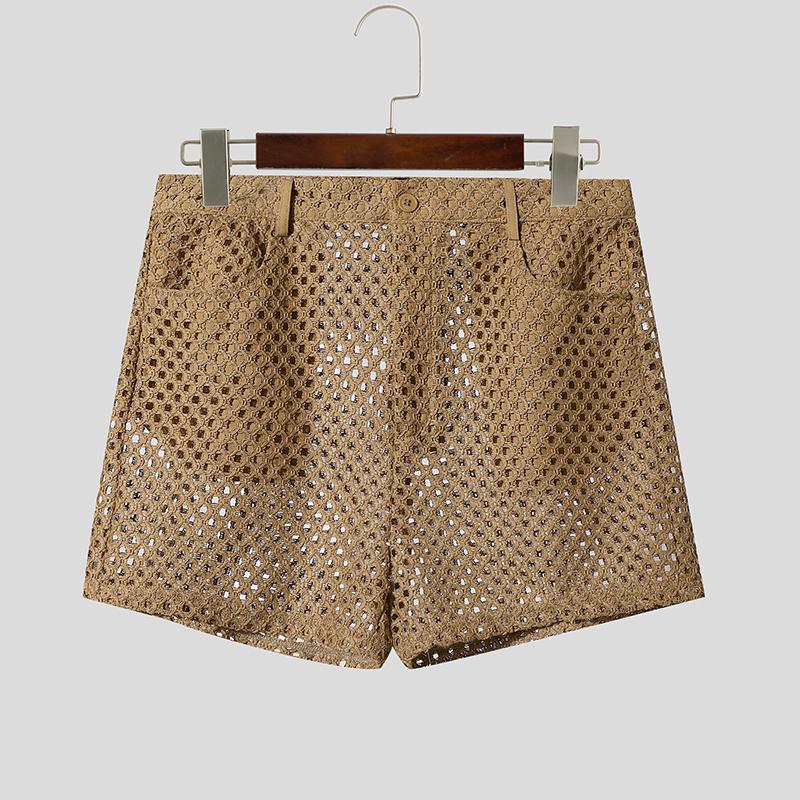 INCERUN Herren Reißverschluss Taille Ausgeschnitten Webband Atmungsaktiv Strand Mini Hosen Shorts L braun