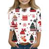 Christmas Day Print Tops For Youth Girls 5-16 Years Round Neck 3/4 Sleeves T-Shirts Trendy Tops Outfit Tees