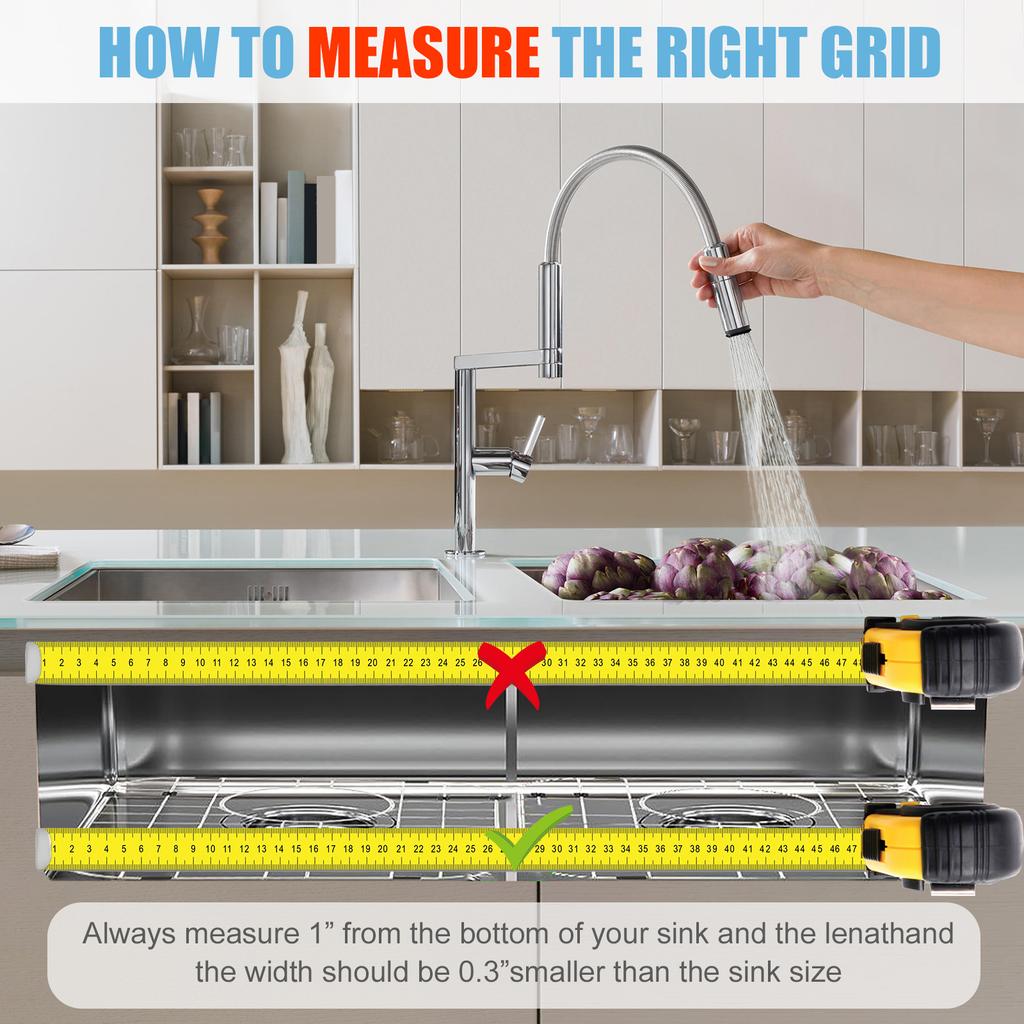 2Pcs Sink Grid Stainless Steel Sink Protectors Drainage Racks Kitchen Sink Protector with Rubber Padded Feet for Kitchen Gadgets