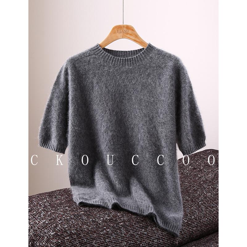 Rong Tai Women's Multi-color Cashmere Knit Top - Round Neck, Mid-Sleeve, Soft & Loose