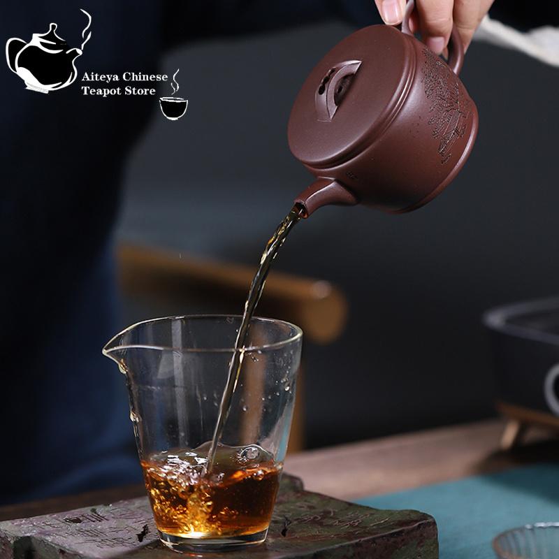 Ceainic chinezesc din lut violet Hanwa ceainic pur sculptat manual de băut Pu'er Yixing ceainic din lut violet Set de ceai Kung Fu 190 ml