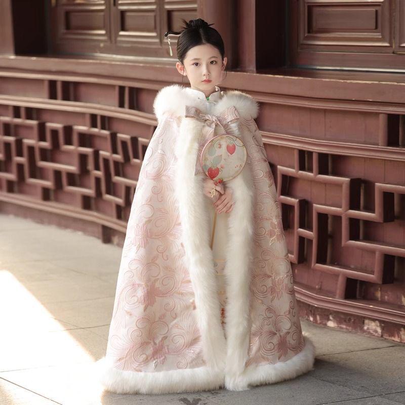 Mädchen Kapuzen-Hanfu-Umhang - Warmer Herbst/Winter Prinzessinnen-Schal im chinesischen Stil