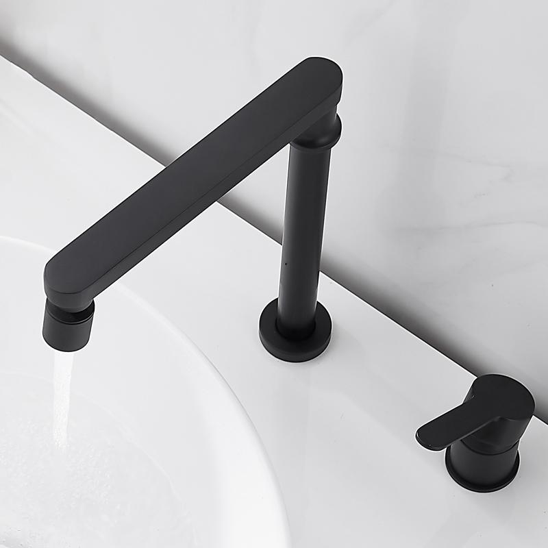 Brass Adjustable Rotating Bathroom Basin Faucet Black/Chrome Widespread Double Hole Single Handle Sink Kitchen Tap Hot and Cold