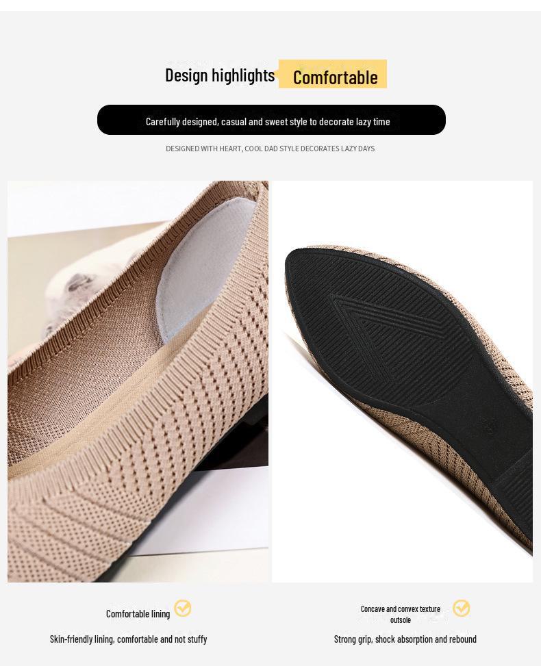 Pantofi de primăvară tricotat plat cu vârf ascuțit pentru femei - La modă, Respirabili