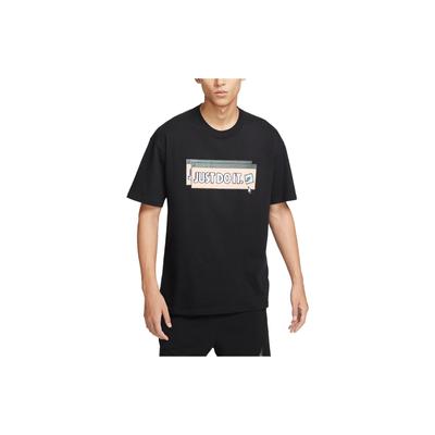 Letter Print Knit Loose Short Sleeve T-Shirt Men Tops Black FD1301-010