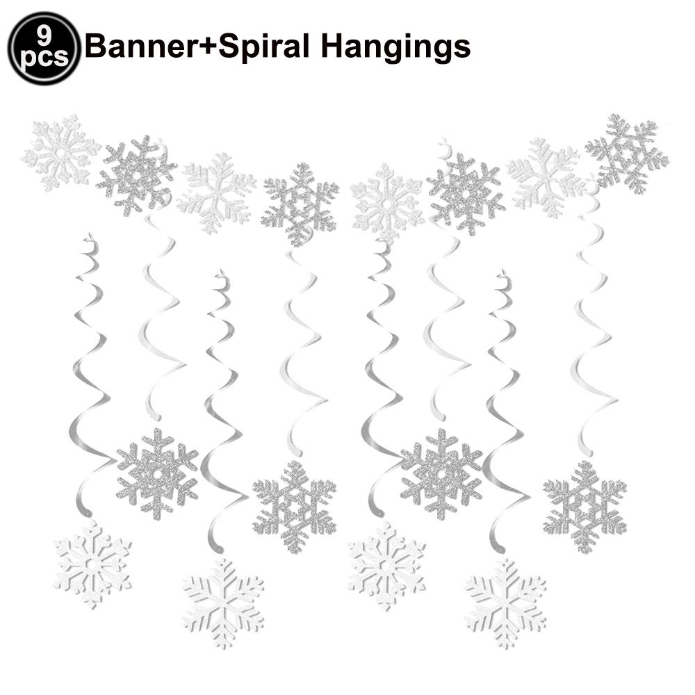 Merry Christmas Banner Hanging Swirl Decorations Set Xmas Holiday Santa Snowman Elk Sign Hanging Indoor Decor Party Supplies