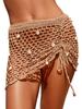 Womens Beach Sarong Skirt Bikini Bottoms Shells Decor Hollow-Out Knitted Drawstring Beach Wrap Skirt Holiday Swimwear Cover-Ups