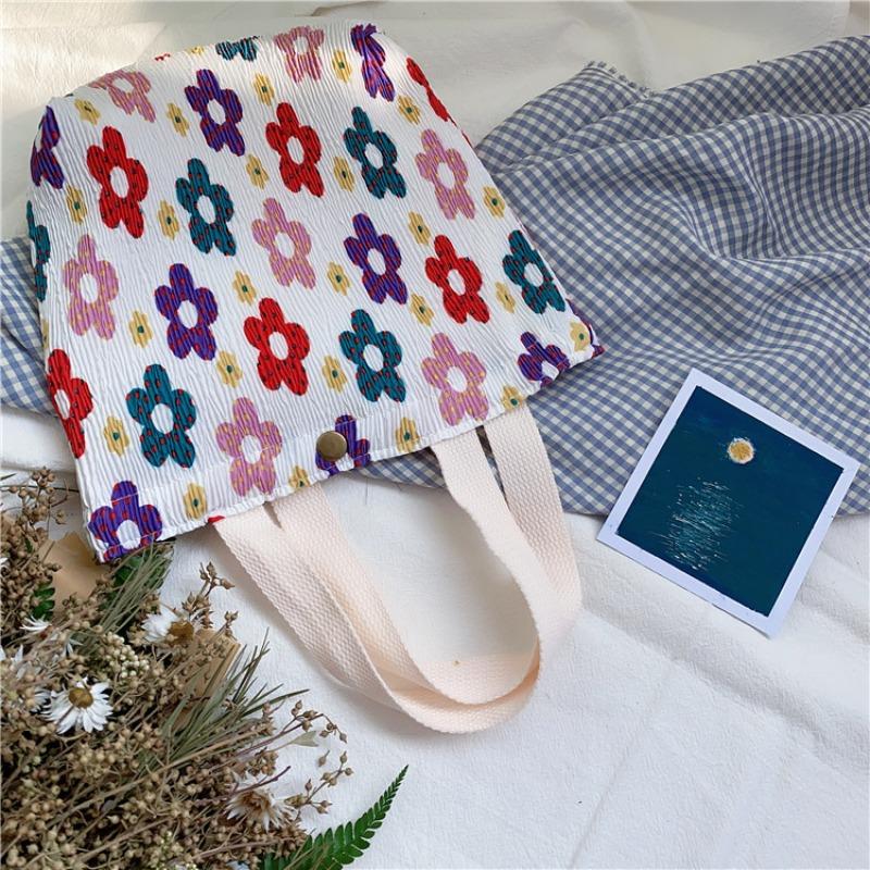 12 small fresh and cute small cloth bags women's wrinkled cloth printed handbags Bento bags