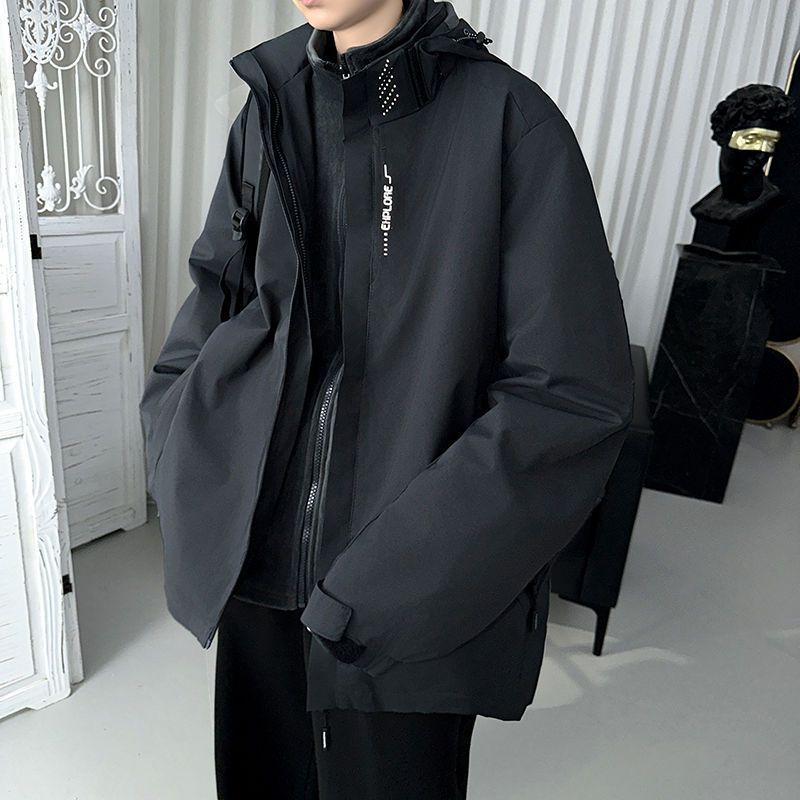 

Куртка Три-в-одном Американский Хип-хоп Функциональная Мужская Осенне-зимняя Куртка Плюс Вельвет Куртка с капюшоном Спортивная куртка Пара S