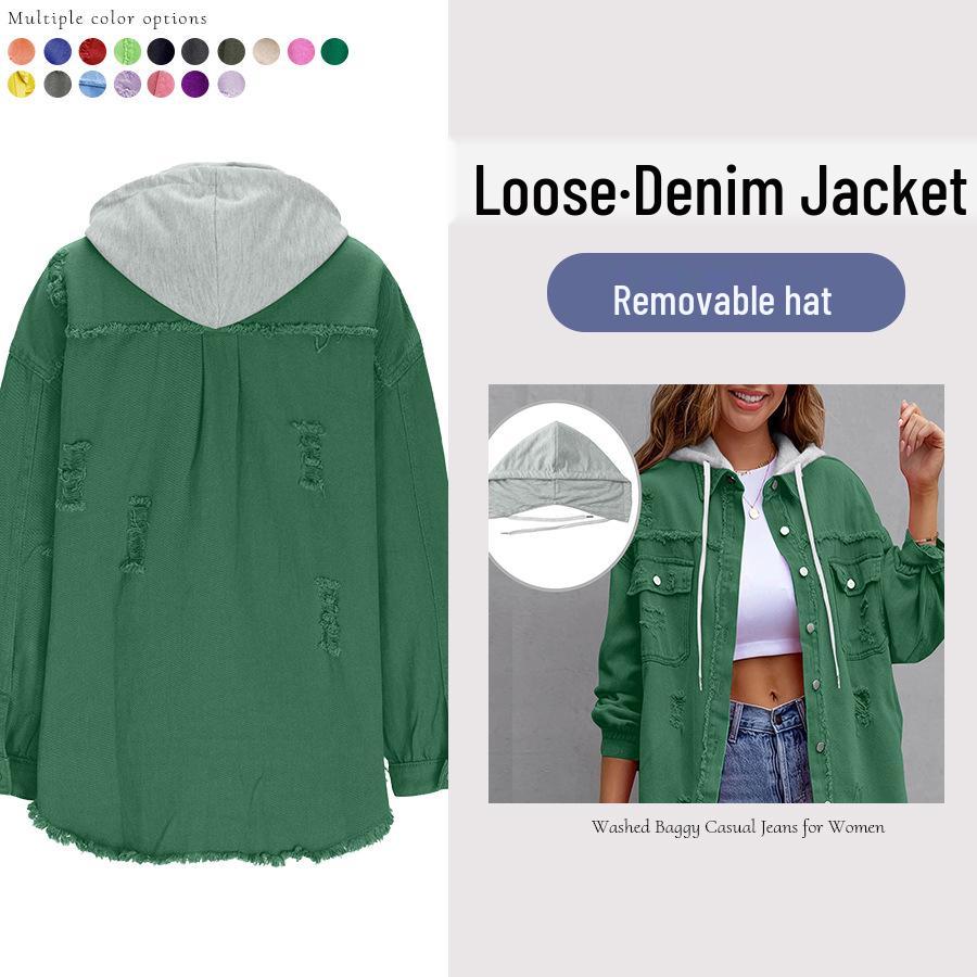 Trendig damjacka i denim, medellång, lös, fransad - Europeisk & Amerikansk Stil Mode Slag Casual Kläder