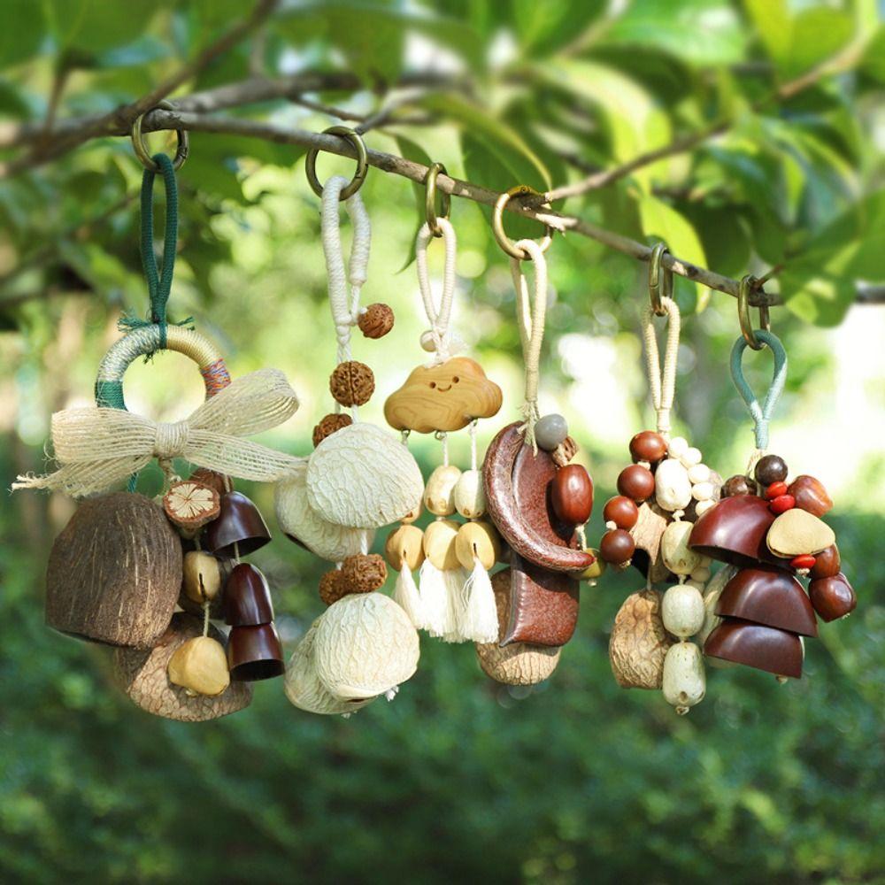 Sound Heal Natural Fruit Shell Keychain Handmade Bohemian Style Hand-Cranked Wind Chime Gift DIY Fruit Shell Wind Chime Ornament